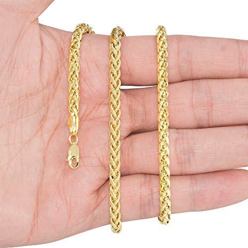 Nuragold 10k Real Yellow Gold 4mm Palm Wheat Spiga Round Chain Necklace - 26"