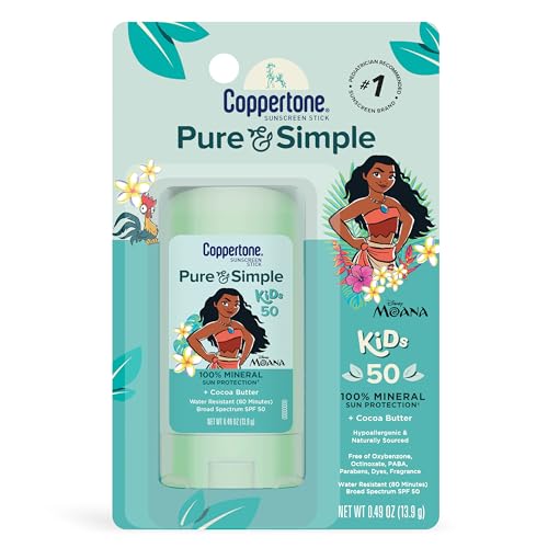 Coppertone Pure and Simple Kids Mineral Sunscreen Stick SPF 50, 0.49 OZ