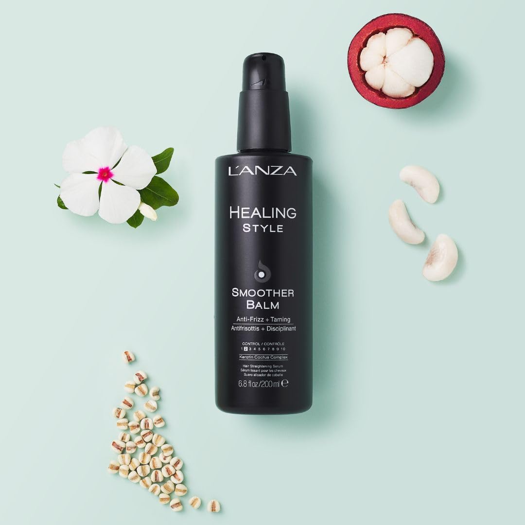 L'ANZA Healing Style Smoother Balm, Keratin Hair Treatment & Hair Straightener Serum, Heat Protection Straightening & Taming Anti Frizz Hair Product, Luxury Hair Care for Curly Frizzy Hair