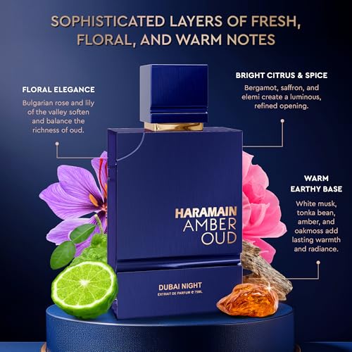 Al Haramain Amber Oud Eau de Parfum 75ml + ATOMIZER – Dubai Night – Unisex Ladies & Mens Cologne – Men/Women's Cologne Spray – Perfume for Men & Women: Amber, Bergamot, Vanilla, White Musk (2.53 oz)