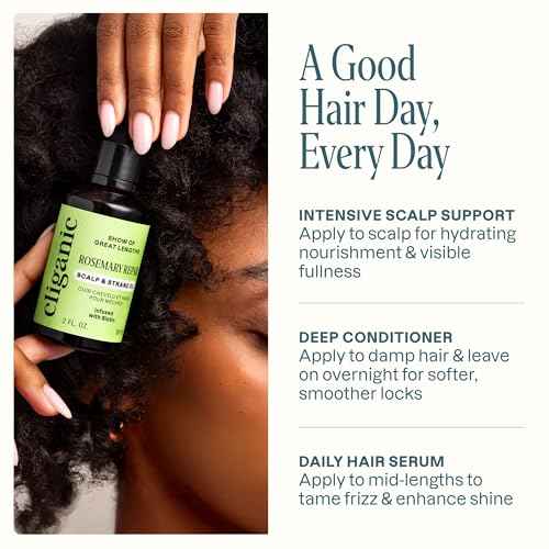 Cliganic Rosemary Oil for Hair & Scalp - Biotin & Jojoba Infused Repair Serum to Smooth & Soften Frizzy, Dry, Damaged Hair, Split Ends. Promote Fuller-Looking Hair, 2 Fl Oz