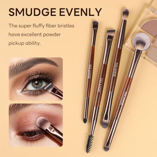 MAANGE 6Pcs Double Ended Makeup Brush Set with Makeup Sponge & Travel Bag