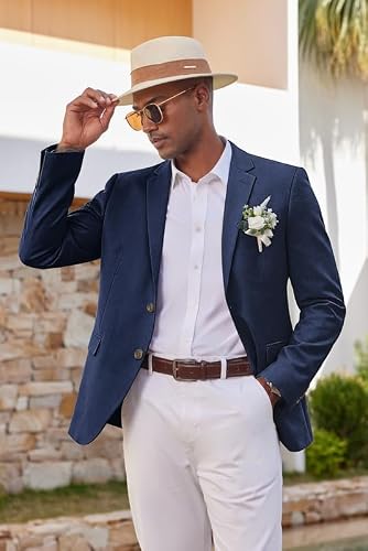 COOFANDY Men's Casual Blazer Sport Coats Lightweight Big and Tall Suit Jackets Two Button Linen Business Blazer A-Navy Blue