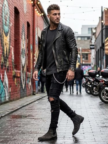 HUNGSON Men's Ripped Skinny Jeans Stretchy Slim Fit Jeans Pants for Men