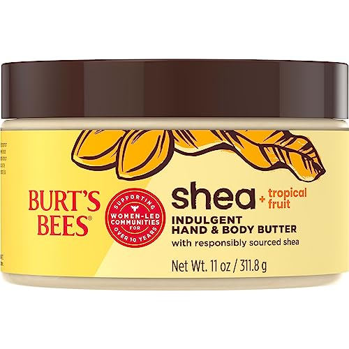 Burt's Bees Shea + Tropical Fruit Indulgent Hand and Body Butter, Non-Greasy, Antioxidant Rich for Glowing Skin, Non-Irritating, Natural Origin Skin Care, 11 oz.