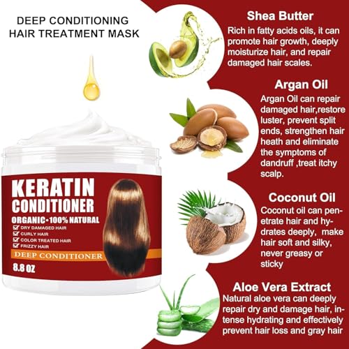 Keratin Hair Mask,Keratin Hair Treatment 250g Hair Mask for Dry Damaged Hair,Deep Conditioning Hair Treatment Mask Repair Treatment Damage Hair Root,Natural Deep Conditioner Hydrating Hair Care Gifts