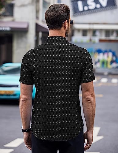 COOFANDY Mens Polka Dot Dress Shirt Fashion Stylish Shirts Business Casual Shirts Black