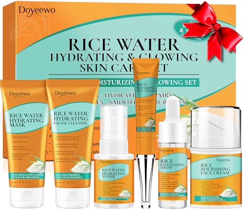 Skin Care Set w/Korean Rice Extract for Hydration,Glow,Repair &Radiant Skin