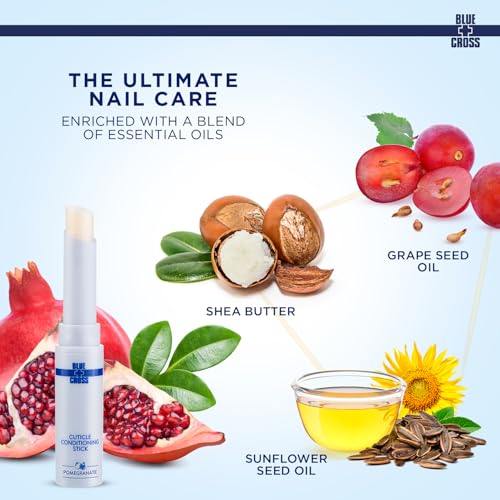 Blue Cross Cuticle Balm Conditioning Stick, Scented Cuticle Softener Oil Balm with Nourishing Sunflower & Grape Seed Oil, Professional Nail Care Supports Dry + Damaged Cuticles, 0.05oz, Pomegranate
