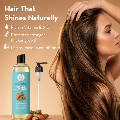 Cold Pressed Sweet Almond Oil, 16 fl oz, Pure Oil for Skin & Hair