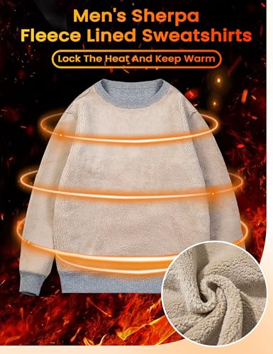 MAGCOMSEN Sweatshirts For Men Sherpa Sweatshirt Crewneck Cotton Tops Sweatshirt Fleece Warm Casual Parka Sweatshirts Active Winter Underwear Pullover Black
