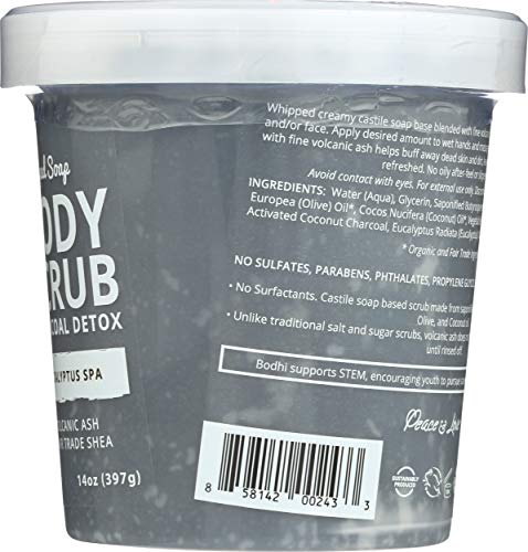 BODHI HANDMADE SOAP Eucalyptus Spa Charcoal Detox Whipped Soap Body Scrub, 14 OZ