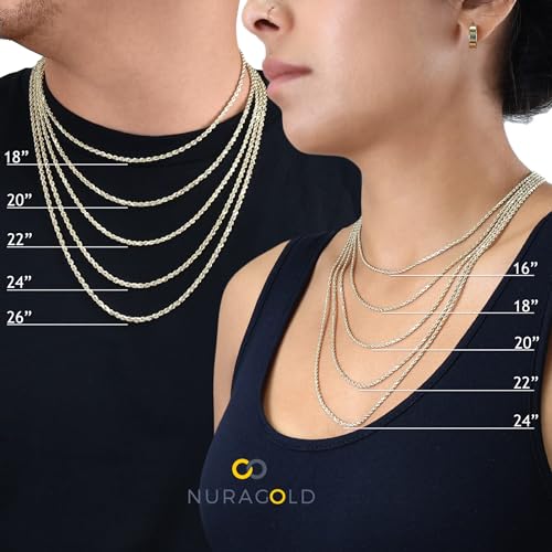 Nuragold 14k Real Yellow Gold Cuban Curb 4.5mm Pave Dia-Cut Chain Necklace - 16"