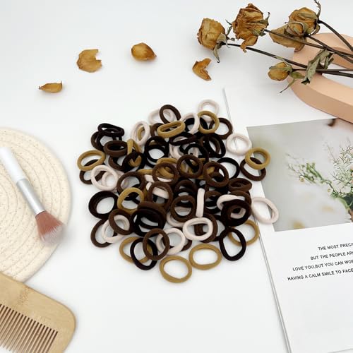100PCS Seamless Thick Ponytail Holders, Brown Cotton Elastic Hair Bands&Ties - No-Crease, No-Damage for Women, Kids & Babies
