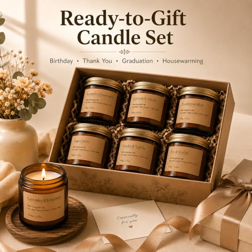 6-Pack Scented Candles for Home, 3.5 Oz Soy Wax Aromatherapy Candle Gift Set, Lavender Chamomile, Eucalyptus Mint & Vanilla, Birthday Gifts for Women, Thank You Graduation Gifts
