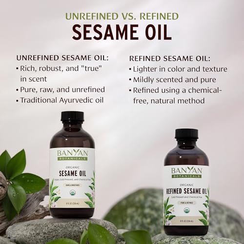 Banyan Botanicals Organic Unrefined Sesame Oil – Rich & Warming Ayurvedic Massage Oil for Body & Scalp – Traditional Abhyanga Oil for Deep Tissue Grounding & Recovery – 16 oz – USDA Organic