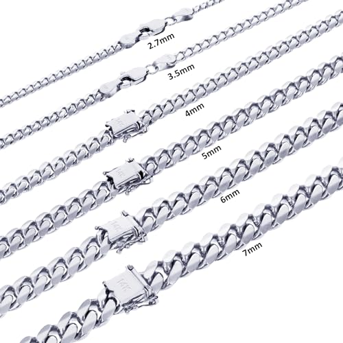 Nuragold 14K Real White Gold Miami Cuban Solid Link Chain Italian Necklace - 3.5mm,24"