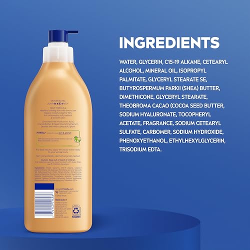 NIVEA Cocoa Butter Body Lotion for Dry Skin with Hyaluronic Acid, 16.9 Oz