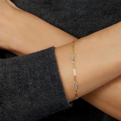 Floreo Italian 14k Two-Tone Gold 2.8mm Oval & Paperclip Link Charm Bracelet, 7.5 Inch