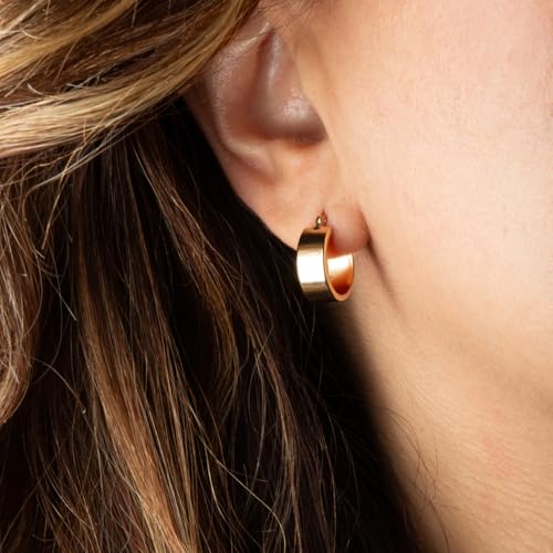 Polished 10K Yellow Gold Wide Hoop Earrings