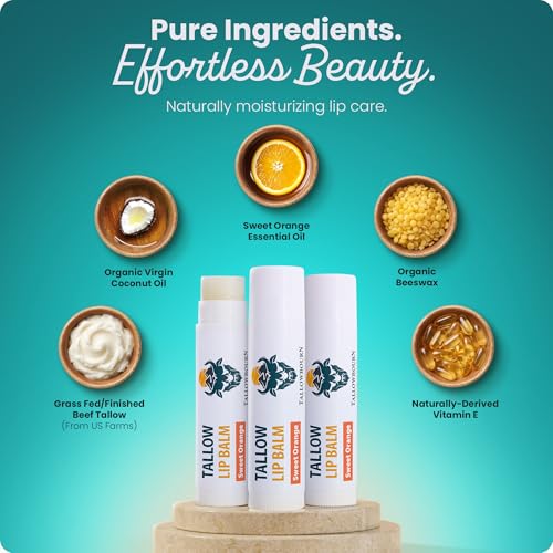 Tallowbourn Moisturizing Grass-Fed Beef Tallow Lip Balm 3pk – Sweet Orange