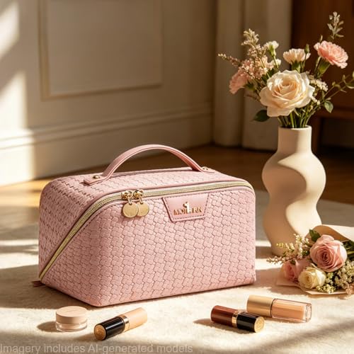 Travel Makeup Bag for Women: 3 Pcs Set Vagen Leather Make up Bag Hand-made