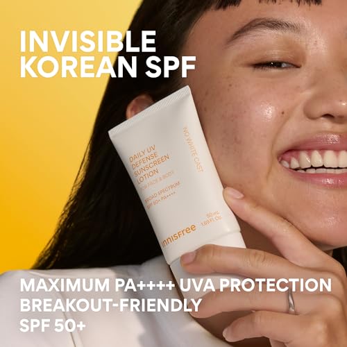 innisfree Daily UV Defense Sunscreen SPF 50+ PA++++, Korean Face & Body Sunscreen, Invisible Finish, Broad Spectrum, No White Cast, Lightweight, Hydrating, Available in Gift Sets & Jumbo