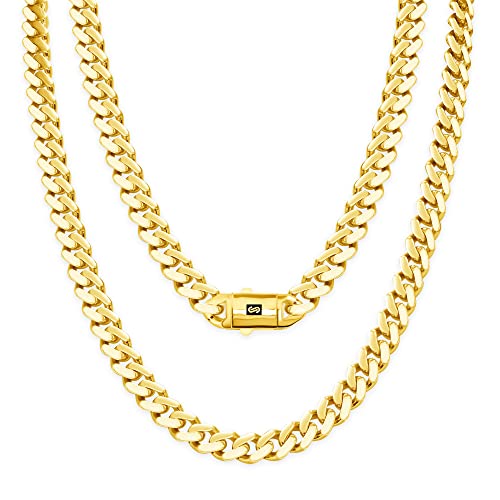 Nuragold 10k Real Yellow Gold Royal Monaco 7.5mm Miami Cuban Chain Necklace - 24"