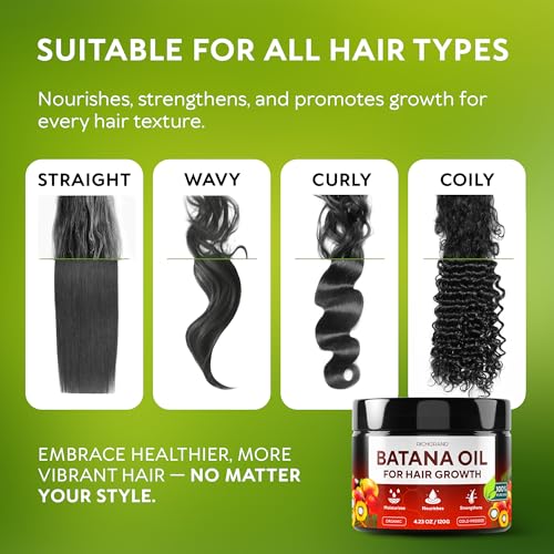 Batana Oil for Hair Growth - 100% Raw & Organic Unrefined Batana Oil - Cold Pressed Hair Mask for Scalp Health, Thicker Hair & Split Ends Repair - Natural & Pure (4.23 oz)