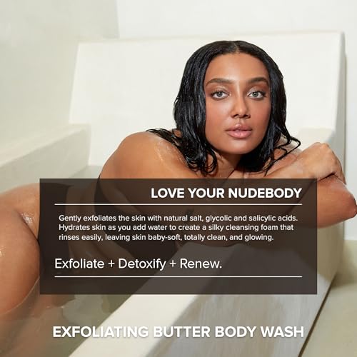 Nudestix Exfoliating Butter Body Wash – 3-in-1 Foaming Cleanser, Body Scrub & Skin Renewing Treatment with Salt, AHA/BHA & Tangerine Butter | Clean, Vegan & Scented with Lavender & Bergamot