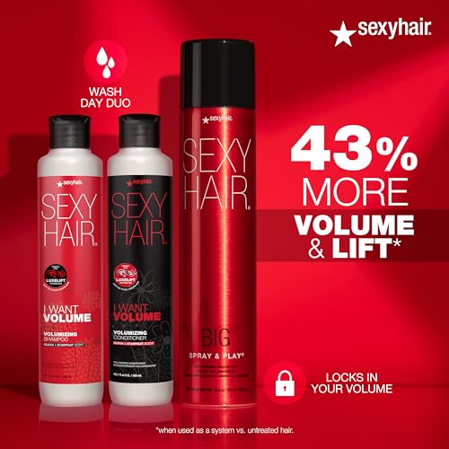 SexyHair I WANT VOLUME Shampoo, 10.1oz | 10% More Volume | Lightweight Formula | All Hair Types