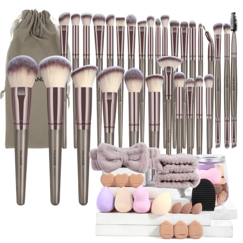 MAANGE Makeup Brushes 51 Pcs Makeup Kit, Multi-functional Makeup Tool Set with Makeup Brush Foundation Brush Make up Brushes Set Bag (Champagne)