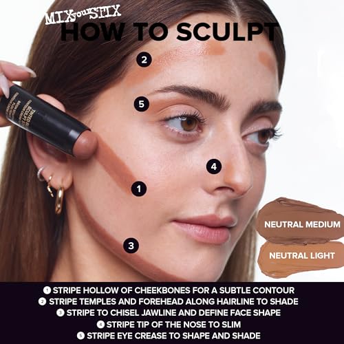 Nudestix Tinted Blur Sculpt Stick – Cream-to-Powder Matte Contour Stick for Natural Face Sculpting & Definition | Lightweight, Blendable, Vegan & Clean Beauty Makeup - Neutral Medium