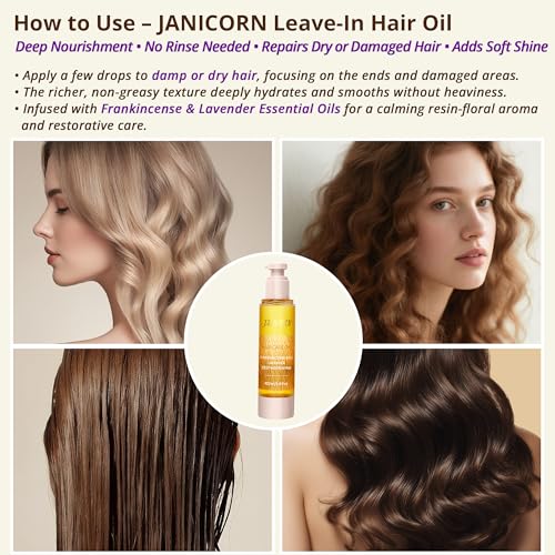 JANICORN Nourishing Leave-In Hair Oil for Dry or Damaged Hair, 3.4 fl oz