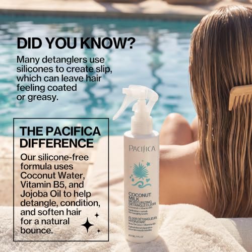 Pacifica Coconut Milk Hair Detangler Spray – Leave-In Conditioning Elixir for Tangle-Free Hair – Instantly Detangles Knots, Adds Shine & Moisture, Prevents Breakage & Frizz – Vegan & Cruelty-Free