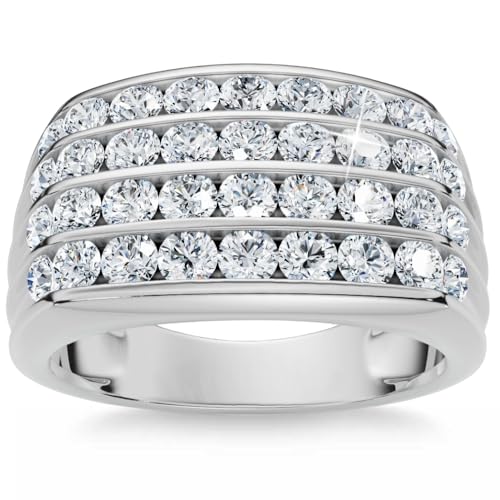 P3 POMPEII3 Pompeii Men's 2Ct Diamond Ring Gold Multi Row Wedding Anniversary Band Lab Grown - Size 10.5 (F/G,VS1-VS2)