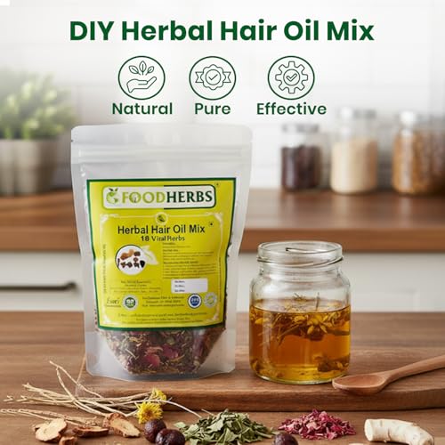 Foodherbs Premium Herbal Hair Oil Mix with 18 Ayurvedic Herbs for Natural Growth | 2x Long Hair | Strong Roots | Fuller Volume | Shiny Healthy Strands | DIY Oil Infusion | Hair Care | Thanks Giving