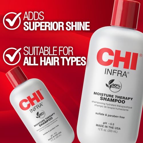 CHI Infra Shampoo, Gently Cleanses Scalp & Hair, Hydrating & Nourishing For All Hair Types, Designed for Heat Damaged Hair, Sulfate, Paraben, & Cruelty-Free, 12 Oz