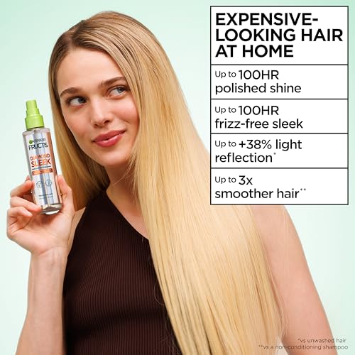 Garnier Fructis Diamond Sleek Hair Shine Spray, Up to 100-Hour Frizz Control, Heat Protectant up to 450°F with Vegan Keratin Smoothing Complex and Argan Oil for Frizzy, Dry, Dull Hair, 4.6 Fl Oz