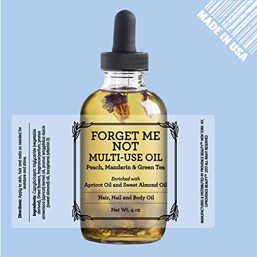 BEAUTE DE PROVENCE Multi-Use Oil for Face, Body and Hair - Forget Me Not - Organic Blend of Apricot, Vitamin E and Sweet Almond Oil Moisturizer for Dry Skin, Scalp and Nails - 4 Fl Oz