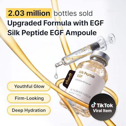 SUNGBOON EDITOR Glow Intensive Deep Collagen Silk Peptide EGF Ampoule, Copper Peptides Serum for Face with Multi Peptides, Hydrating Korean Skincare Facial Serum for Smooth-Looking Skin, 1.35 fl oz