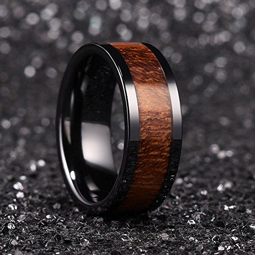 King Will Men'S Ceramic Ring 8mm Black Koa Size910