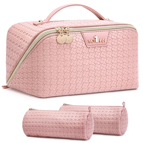 Travel Makeup Bag for Women: 3 Pcs Set Vagen Leather Make up Bag Hand-made