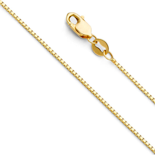 14k REAL Yellow Gold Solid 0.9mm Box Link Chain Necklace with Lobster Claw Clasp - 16"