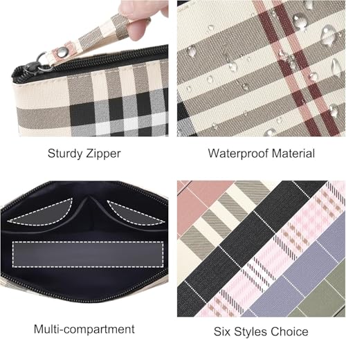 MAANGE Small Makeup Bag for Purse Cosmetic Bags for Women Pu Leather Makeup Pouch Travel Makeup Bag with Handle Make Up Bag for Travelling(Khaki)