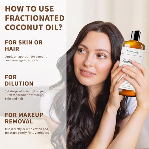 MAYJAM Organic Fractionated Coconut Oil for Face Skin & Hair Care, 16 Fl oz