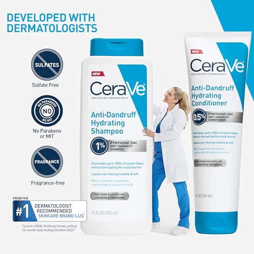 CeraVe Hydrating Anti Dandruff Shampoo, Itchy Scalp Treatment, 12oz