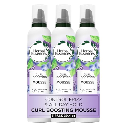 Herbal Essences Curl Boosting Mousse, Frizz Control for Curly & Wavy Hair, Long-Lasting Hold with Berry Scent, Paraben & Dye-Free, Cruelty-Free, 6.8 Fl Oz Each, 3 Pack