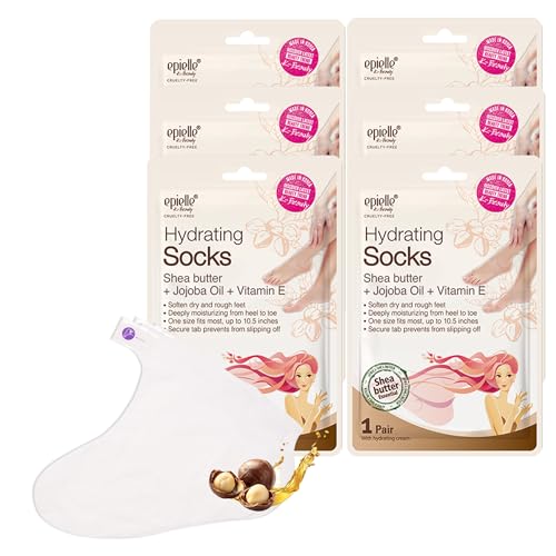 Epielle Hydrating Foot Mask 6 Pairs, Relieve and Soften with Shea Butter & Jojoba Oil, Deep Moisturizing Socks for Dry, Cracked Feet, Self Care Gifts for Women, Spa Kit