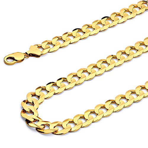 14k REAL Yellow Gold Men's 6.5mm Bevelled Hollow Cuban Curb Chain Bracelet with Lobster Claw Clasp - 8"